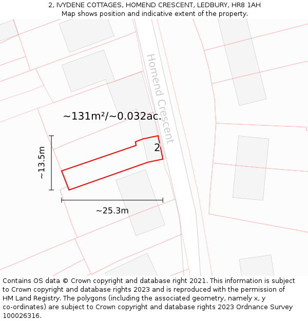 2, IVYDENE COTTAGES, HOMEND CRESCENT, LEDBURY, HR8 1AH: Plot and title map