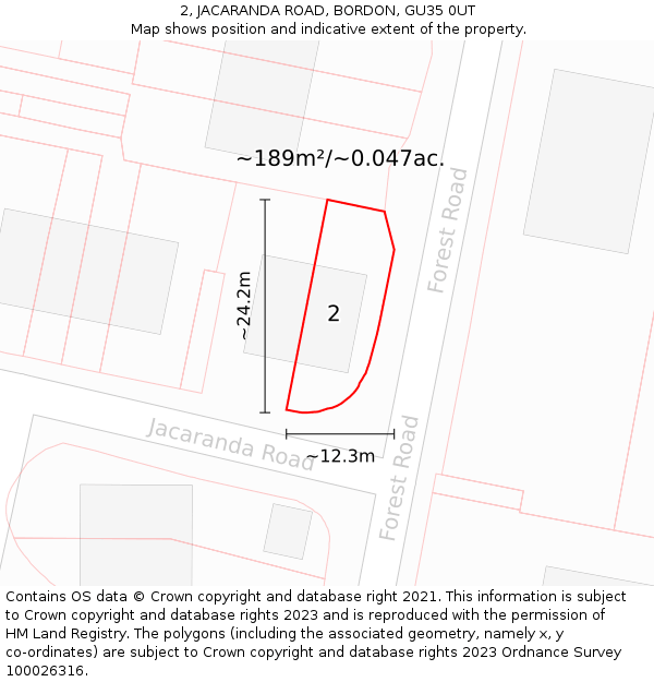 2, JACARANDA ROAD, BORDON, GU35 0UT: Plot and title map