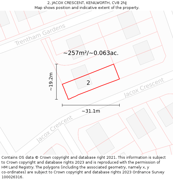 2, JACOX CRESCENT, KENILWORTH, CV8 2NJ: Plot and title map