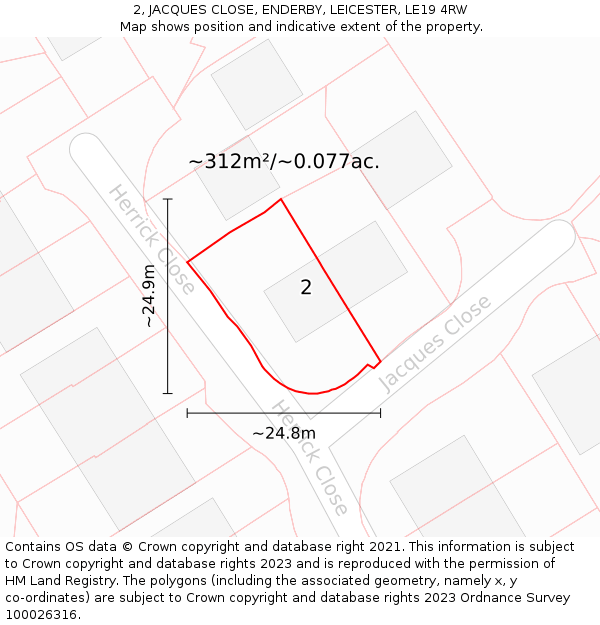 2, JACQUES CLOSE, ENDERBY, LEICESTER, LE19 4RW: Plot and title map