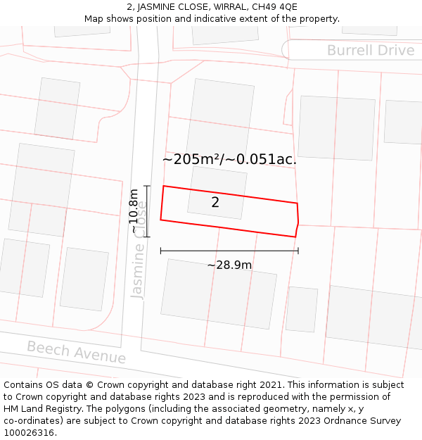 2, JASMINE CLOSE, WIRRAL, CH49 4QE: Plot and title map