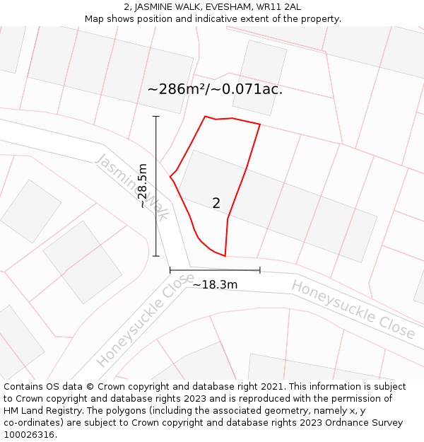 2, JASMINE WALK, EVESHAM, WR11 2AL: Plot and title map