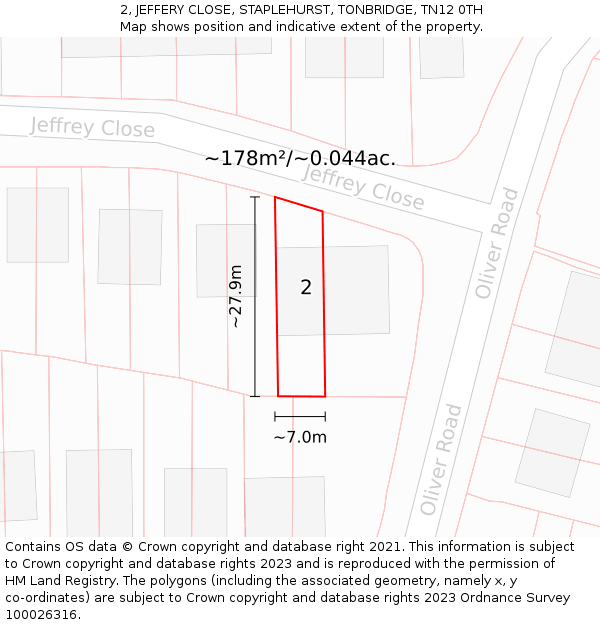 2, JEFFERY CLOSE, STAPLEHURST, TONBRIDGE, TN12 0TH: Plot and title map