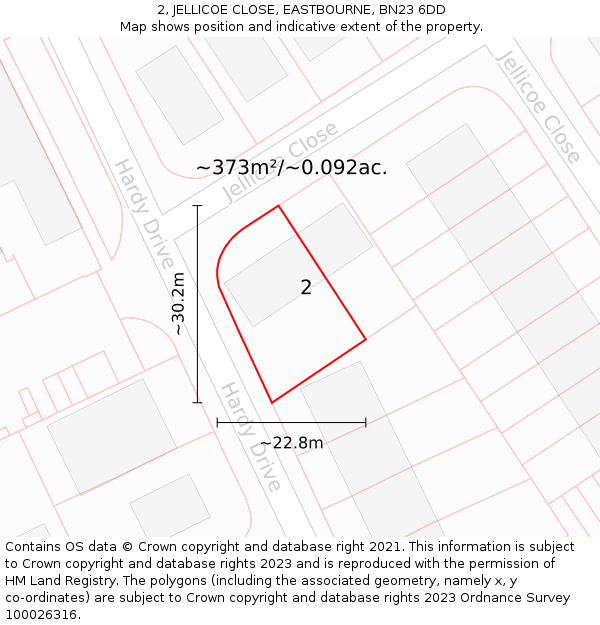 2, JELLICOE CLOSE, EASTBOURNE, BN23 6DD: Plot and title map