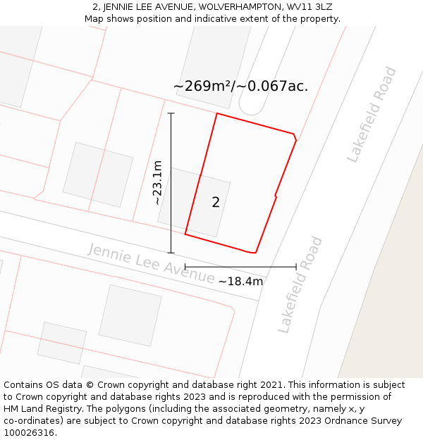 2, JENNIE LEE AVENUE, WOLVERHAMPTON, WV11 3LZ: Plot and title map
