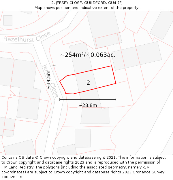 2, JERSEY CLOSE, GUILDFORD, GU4 7FJ: Plot and title map