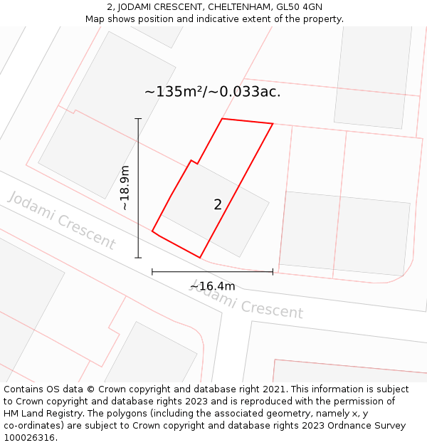 2, JODAMI CRESCENT, CHELTENHAM, GL50 4GN: Plot and title map