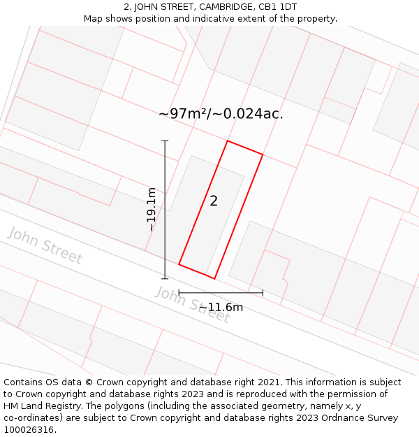 2, JOHN STREET, CAMBRIDGE, CB1 1DT: Plot and title map