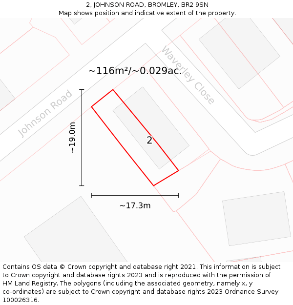 2, JOHNSON ROAD, BROMLEY, BR2 9SN: Plot and title map