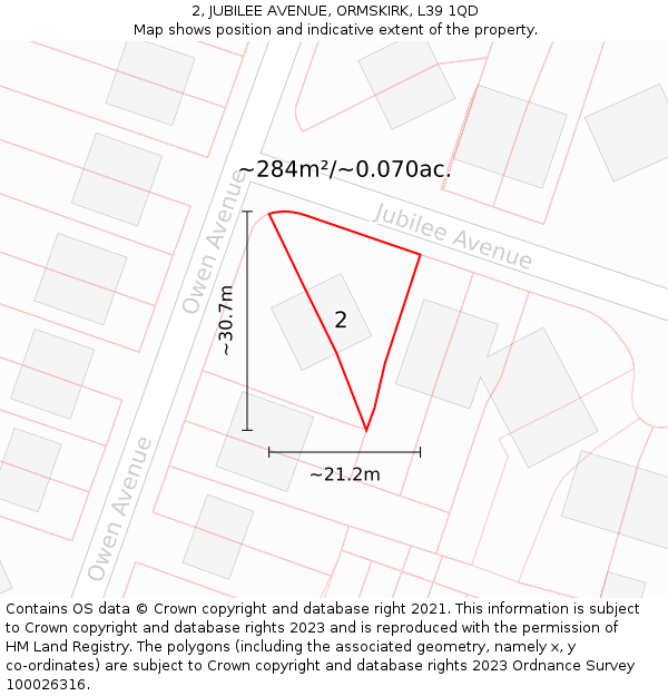 2, JUBILEE AVENUE, ORMSKIRK, L39 1QD: Plot and title map