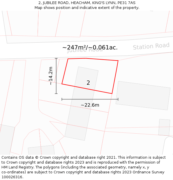 2, JUBILEE ROAD, HEACHAM, KING'S LYNN, PE31 7AS: Plot and title map