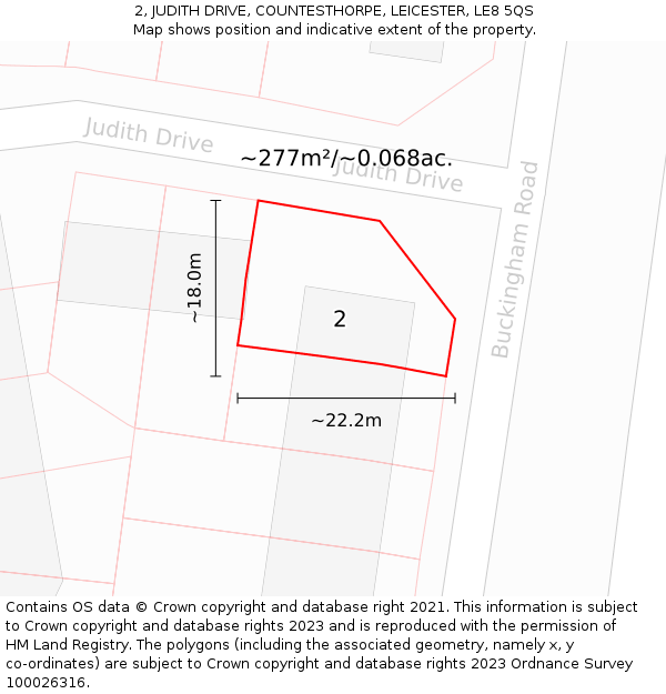 2, JUDITH DRIVE, COUNTESTHORPE, LEICESTER, LE8 5QS: Plot and title map
