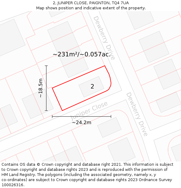 2, JUNIPER CLOSE, PAIGNTON, TQ4 7UA: Plot and title map