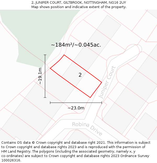 2, JUNIPER COURT, GILTBROOK, NOTTINGHAM, NG16 2UY: Plot and title map