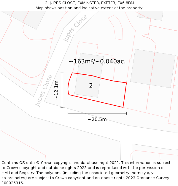 2, JUPES CLOSE, EXMINSTER, EXETER, EX6 8BN: Plot and title map