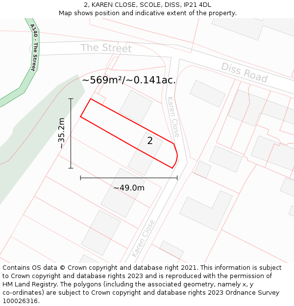 2, KAREN CLOSE, SCOLE, DISS, IP21 4DL: Plot and title map