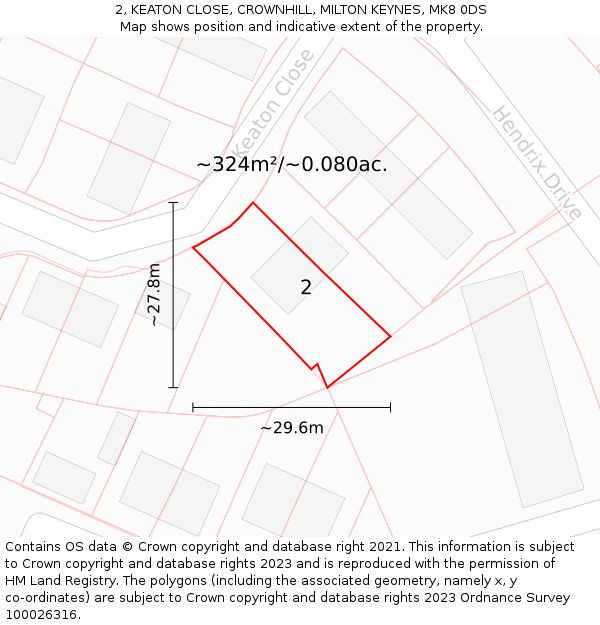 2, KEATON CLOSE, CROWNHILL, MILTON KEYNES, MK8 0DS: Plot and title map