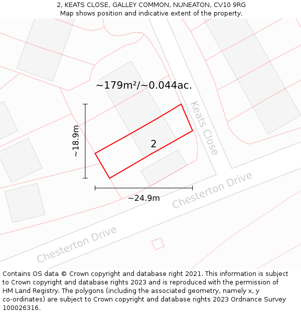 2, KEATS CLOSE, GALLEY COMMON, NUNEATON, CV10 9RG: Plot and title map