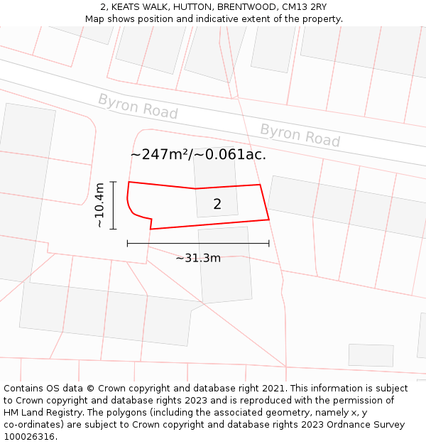 2, KEATS WALK, HUTTON, BRENTWOOD, CM13 2RY: Plot and title map