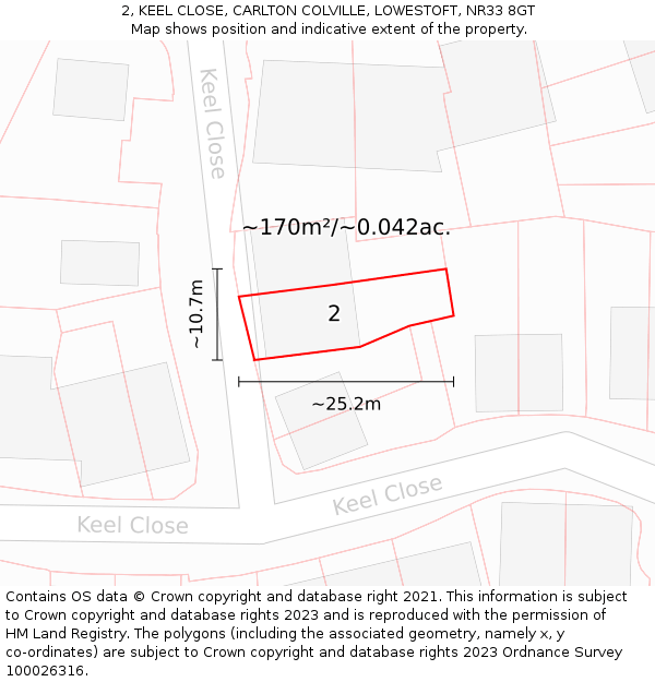 2, KEEL CLOSE, CARLTON COLVILLE, LOWESTOFT, NR33 8GT: Plot and title map
