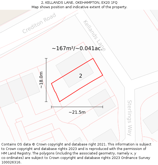 2, KELLANDS LANE, OKEHAMPTON, EX20 1FQ: Plot and title map