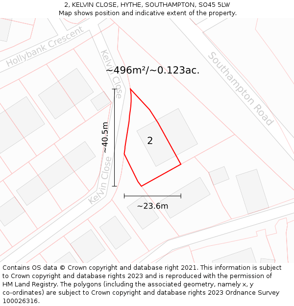 2, KELVIN CLOSE, HYTHE, SOUTHAMPTON, SO45 5LW: Plot and title map