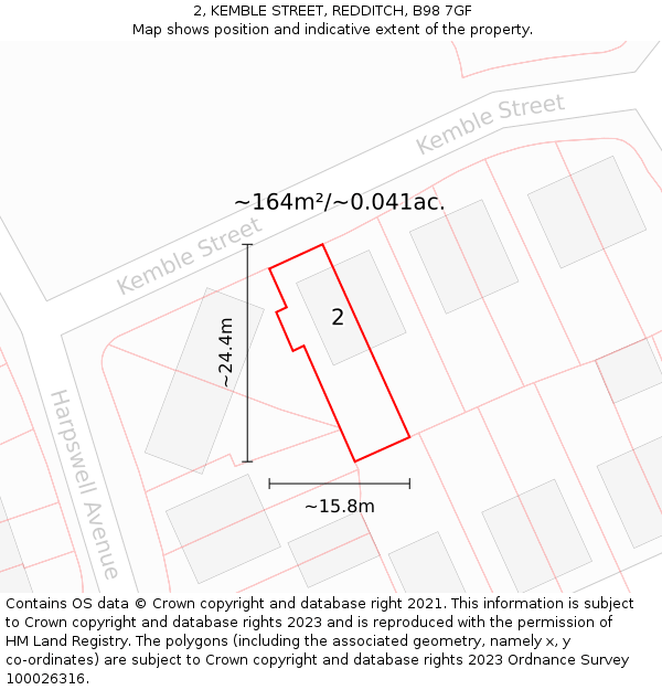 2, KEMBLE STREET, REDDITCH, B98 7GF: Plot and title map