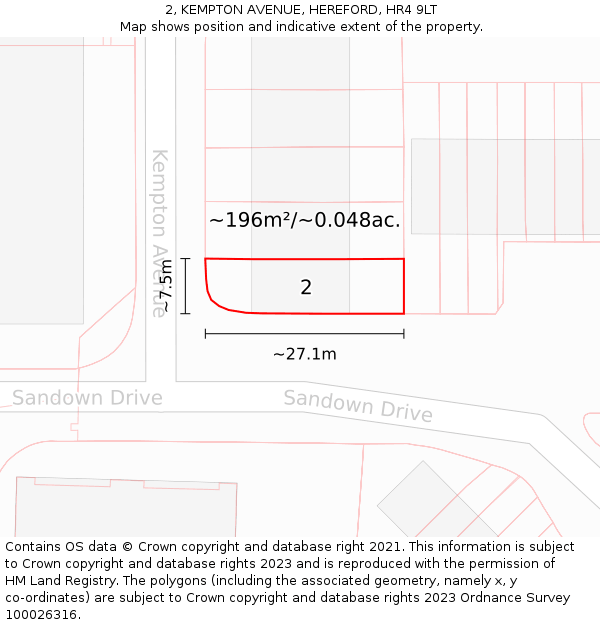 2, KEMPTON AVENUE, HEREFORD, HR4 9LT: Plot and title map