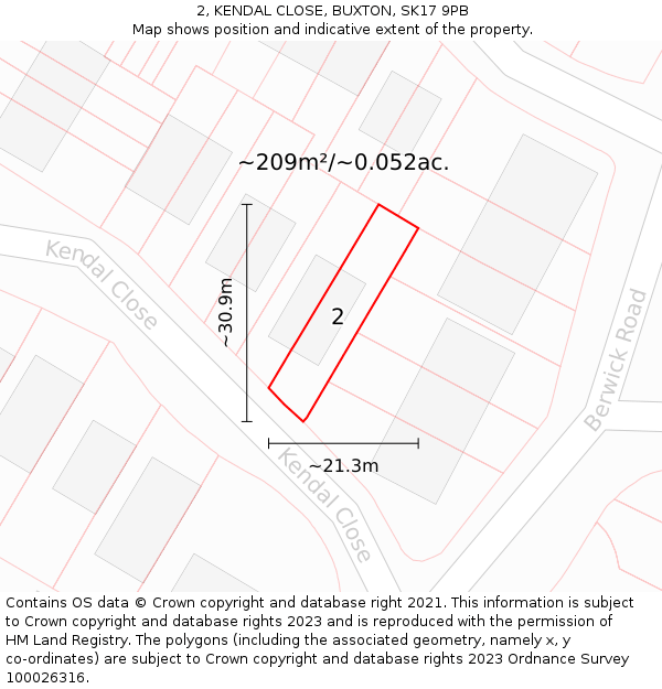 2, KENDAL CLOSE, BUXTON, SK17 9PB: Plot and title map
