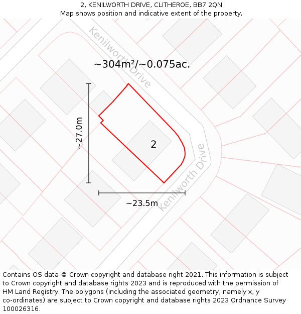 2, KENILWORTH DRIVE, CLITHEROE, BB7 2QN: Plot and title map