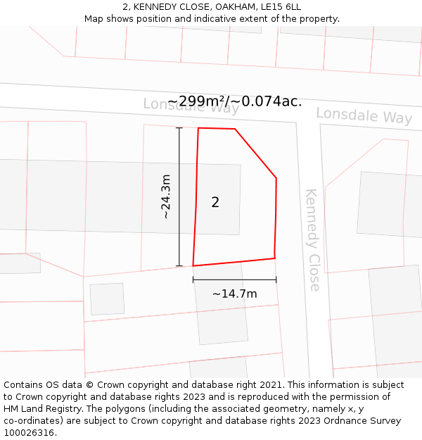 2, KENNEDY CLOSE, OAKHAM, LE15 6LL: Plot and title map