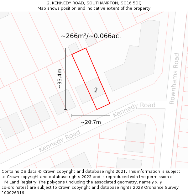 2, KENNEDY ROAD, SOUTHAMPTON, SO16 5DQ: Plot and title map