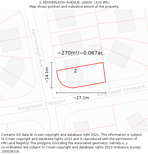 2, KENNERLEIGH AVENUE, LEEDS, LS15 8RU: Plot and title map