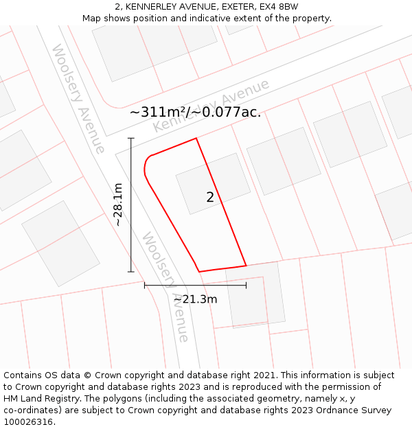 2, KENNERLEY AVENUE, EXETER, EX4 8BW: Plot and title map