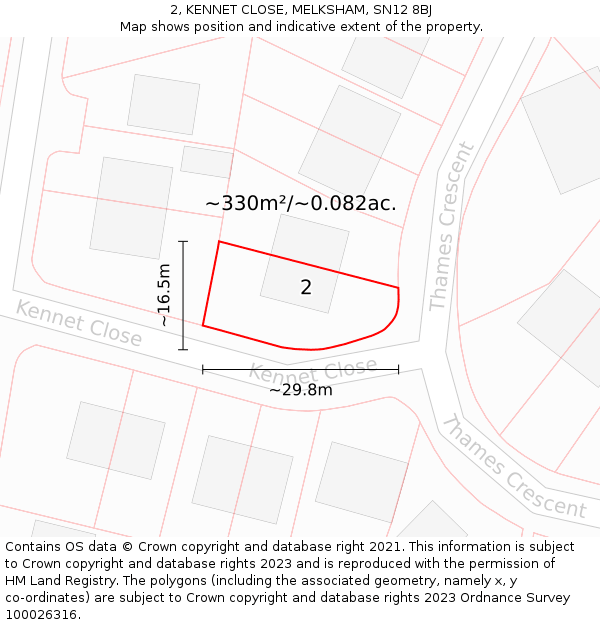 2, KENNET CLOSE, MELKSHAM, SN12 8BJ: Plot and title map