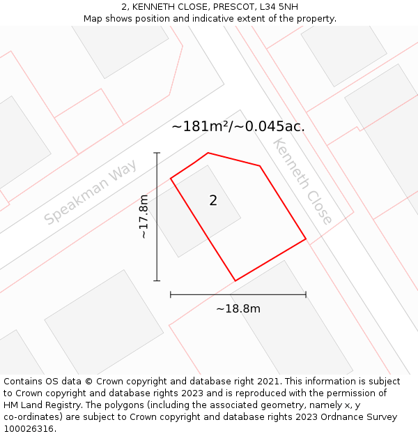 2, KENNETH CLOSE, PRESCOT, L34 5NH: Plot and title map