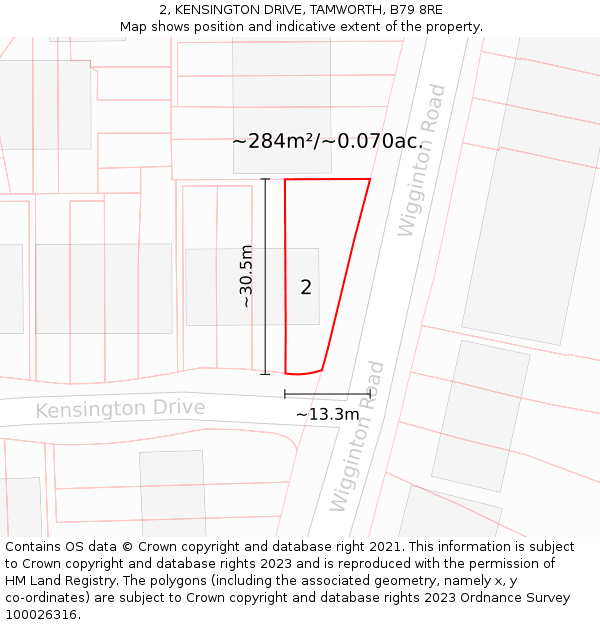 2, KENSINGTON DRIVE, TAMWORTH, B79 8RE: Plot and title map