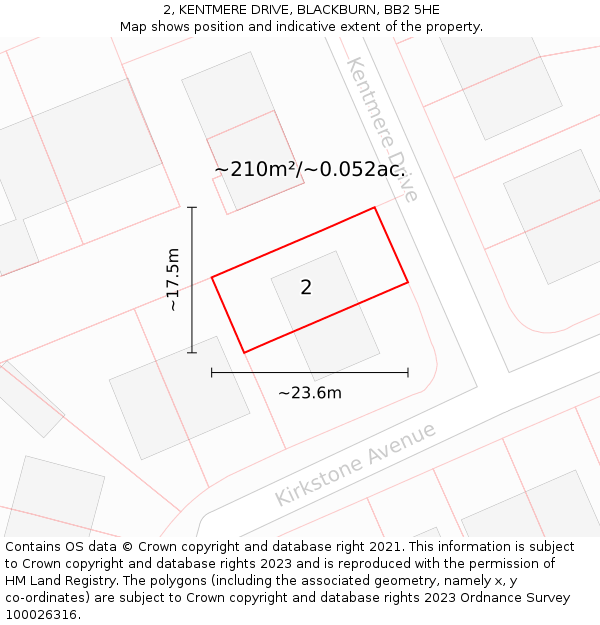 2, KENTMERE DRIVE, BLACKBURN, BB2 5HE: Plot and title map