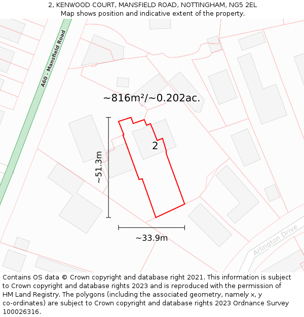 2, KENWOOD COURT, MANSFIELD ROAD, NOTTINGHAM, NG5 2EL: Plot and title map