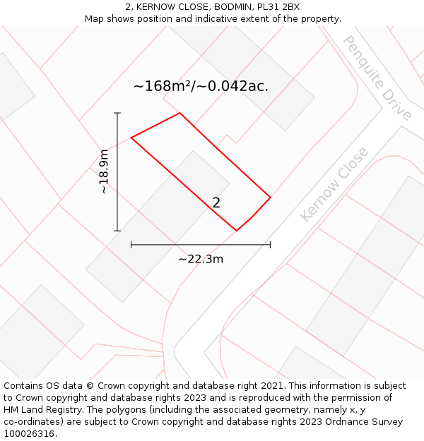 2, KERNOW CLOSE, BODMIN, PL31 2BX: Plot and title map