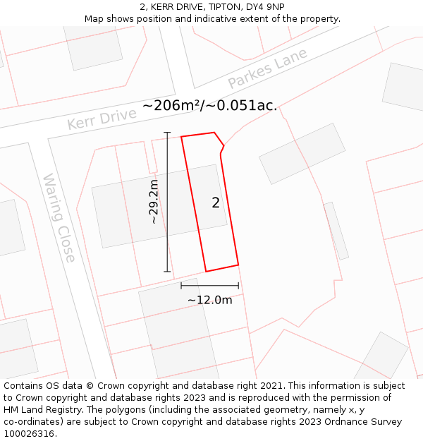 2, KERR DRIVE, TIPTON, DY4 9NP: Plot and title map