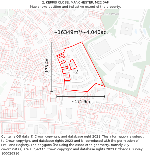2, KERRIS CLOSE, MANCHESTER, M22 0AF: Plot and title map