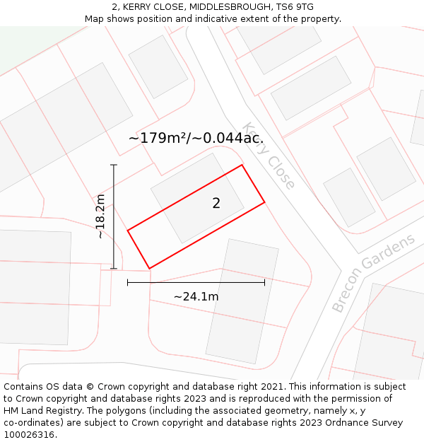 2, KERRY CLOSE, MIDDLESBROUGH, TS6 9TG: Plot and title map