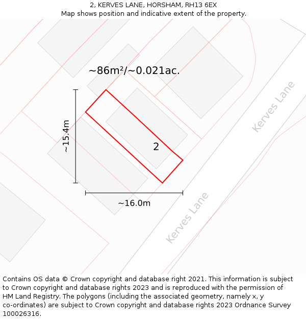 2, KERVES LANE, HORSHAM, RH13 6EX: Plot and title map
