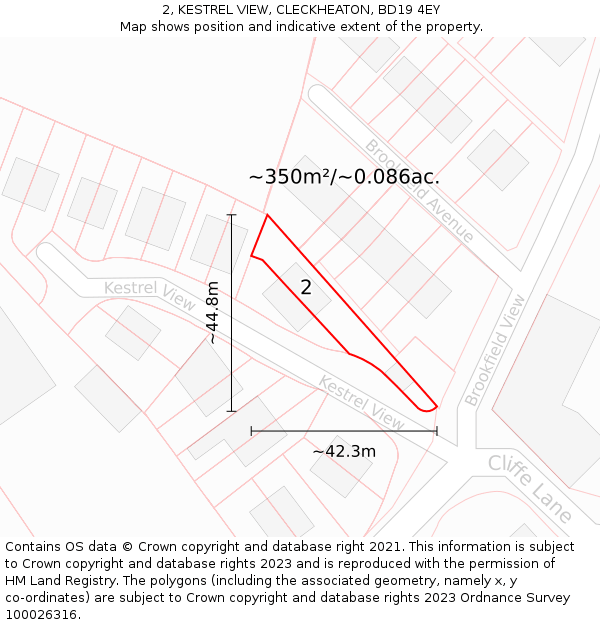 2, KESTREL VIEW, CLECKHEATON, BD19 4EY: Plot and title map