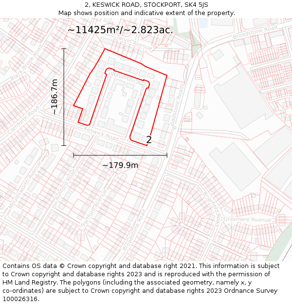 2, KESWICK ROAD, STOCKPORT, SK4 5JS: Plot and title map
