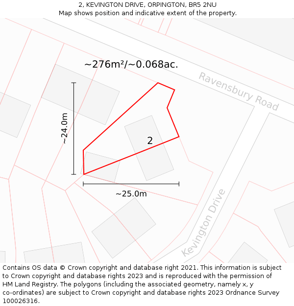 2, KEVINGTON DRIVE, ORPINGTON, BR5 2NU: Plot and title map