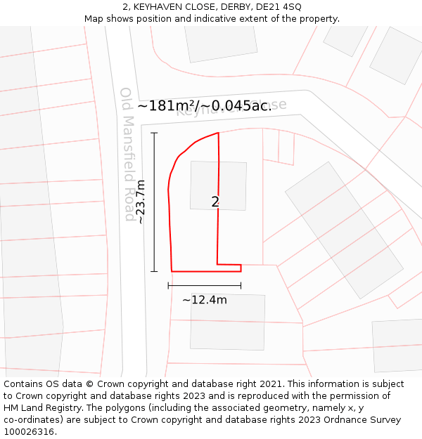 2, KEYHAVEN CLOSE, DERBY, DE21 4SQ: Plot and title map