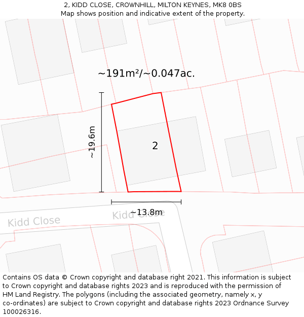 2, KIDD CLOSE, CROWNHILL, MILTON KEYNES, MK8 0BS: Plot and title map
