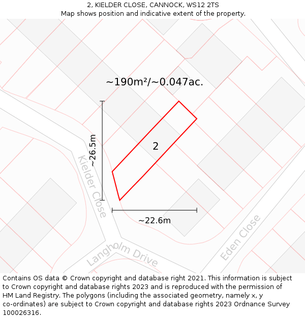 2, KIELDER CLOSE, CANNOCK, WS12 2TS: Plot and title map